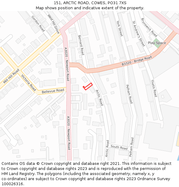 151, ARCTIC ROAD, COWES, PO31 7XS: Location map and indicative extent of plot