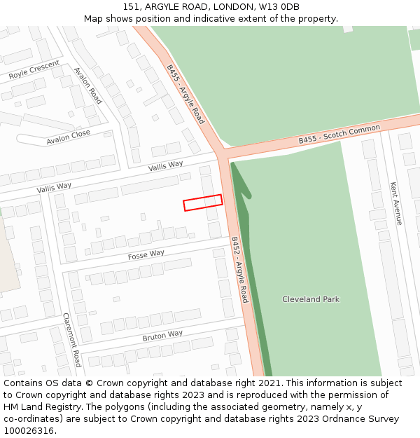 151, ARGYLE ROAD, LONDON, W13 0DB: Location map and indicative extent of plot