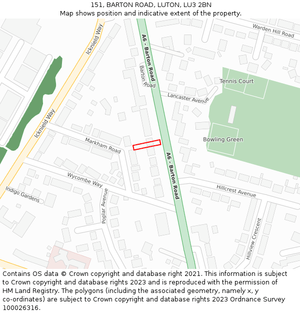 151, BARTON ROAD, LUTON, LU3 2BN: Location map and indicative extent of plot