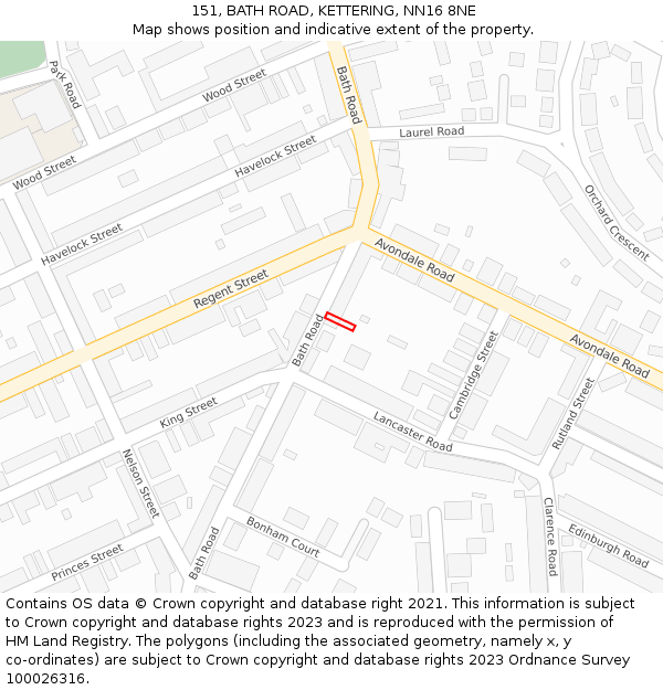 151, BATH ROAD, KETTERING, NN16 8NE: Location map and indicative extent of plot