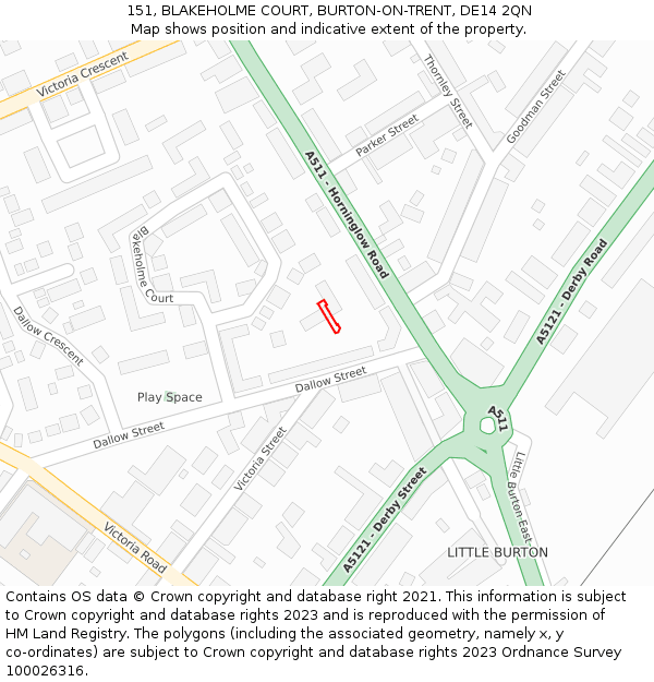 151, BLAKEHOLME COURT, BURTON-ON-TRENT, DE14 2QN: Location map and indicative extent of plot