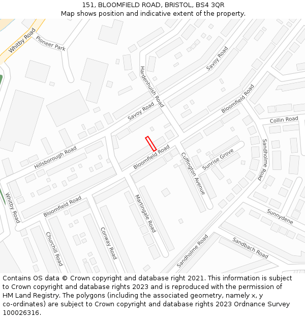 151, BLOOMFIELD ROAD, BRISTOL, BS4 3QR: Location map and indicative extent of plot