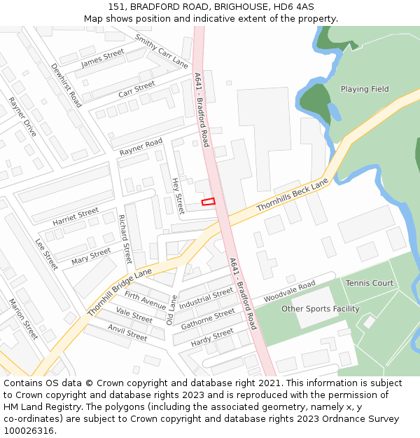 151, BRADFORD ROAD, BRIGHOUSE, HD6 4AS: Location map and indicative extent of plot
