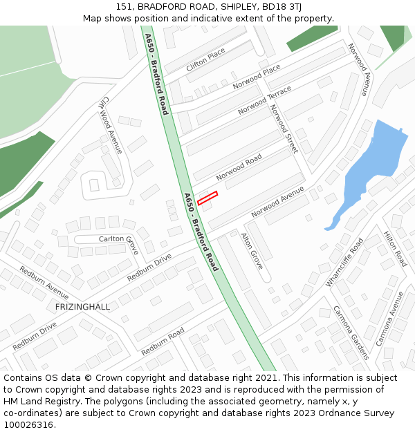 151, BRADFORD ROAD, SHIPLEY, BD18 3TJ: Location map and indicative extent of plot