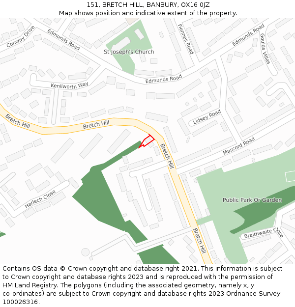 151, BRETCH HILL, BANBURY, OX16 0JZ: Location map and indicative extent of plot