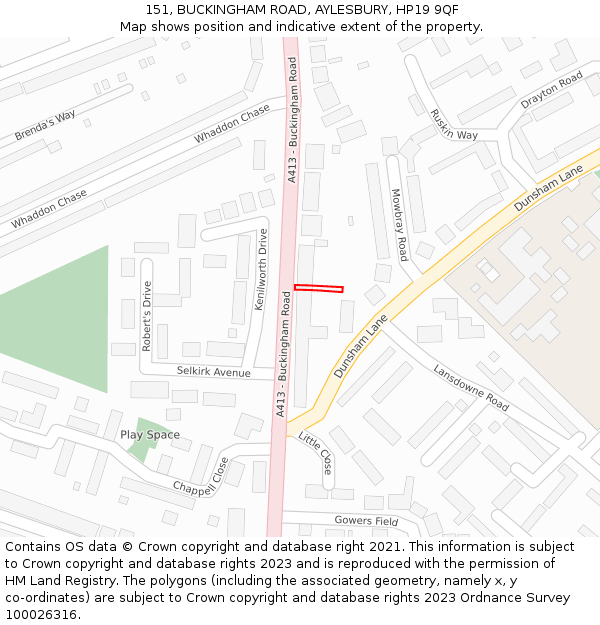 151, BUCKINGHAM ROAD, AYLESBURY, HP19 9QF: Location map and indicative extent of plot