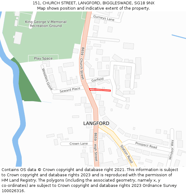 151, CHURCH STREET, LANGFORD, BIGGLESWADE, SG18 9NX: Location map and indicative extent of plot