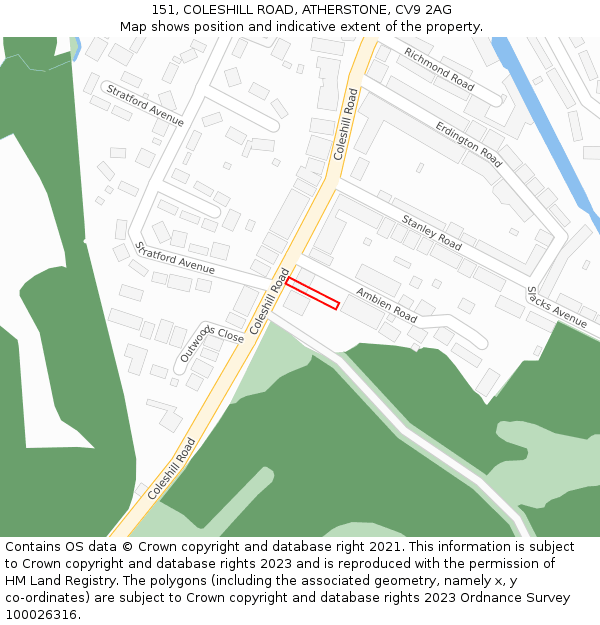 151, COLESHILL ROAD, ATHERSTONE, CV9 2AG: Location map and indicative extent of plot