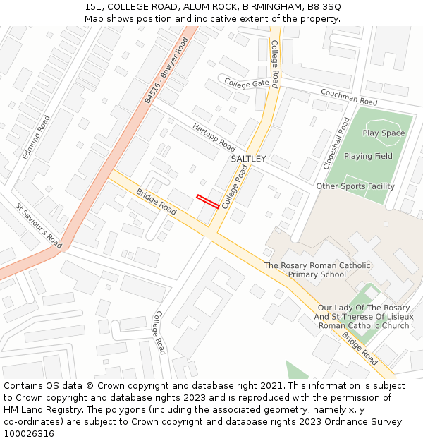 151, COLLEGE ROAD, ALUM ROCK, BIRMINGHAM, B8 3SQ: Location map and indicative extent of plot