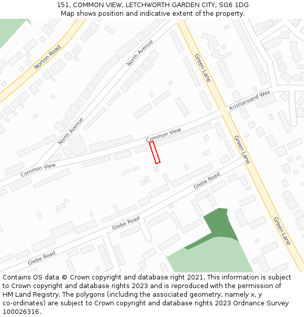 151, COMMON VIEW, LETCHWORTH GARDEN CITY, SG6 1DG: Location map and indicative extent of plot