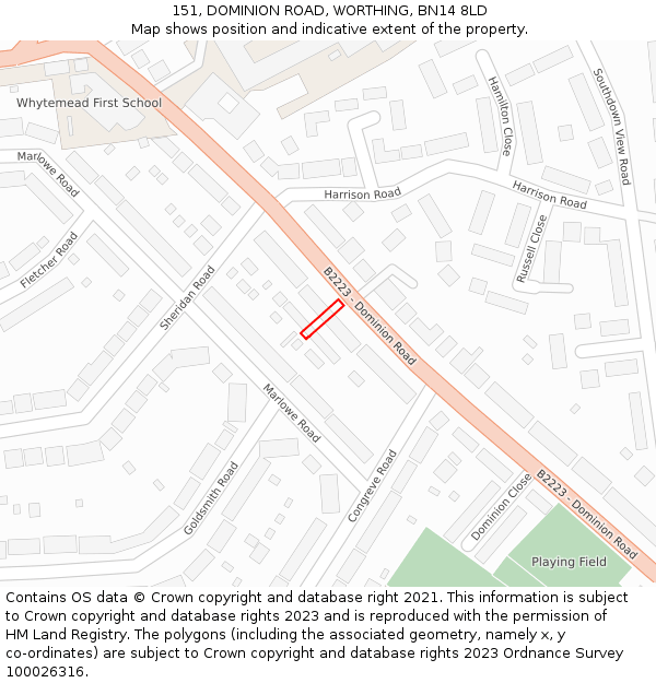 151, DOMINION ROAD, WORTHING, BN14 8LD: Location map and indicative extent of plot