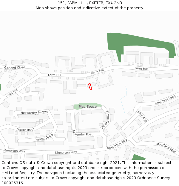 151, FARM HILL, EXETER, EX4 2NB: Location map and indicative extent of plot