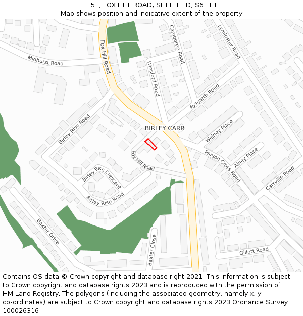 151, FOX HILL ROAD, SHEFFIELD, S6 1HF: Location map and indicative extent of plot