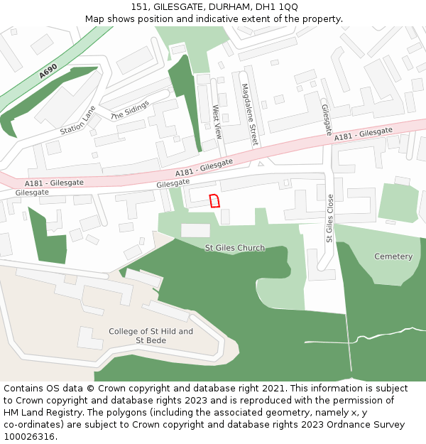 151, GILESGATE, DURHAM, DH1 1QQ: Location map and indicative extent of plot