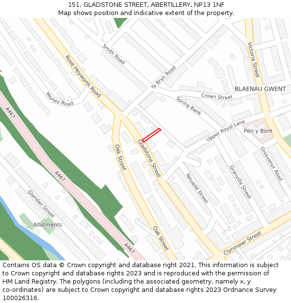 151, GLADSTONE STREET, ABERTILLERY, NP13 1NF: Location map and indicative extent of plot