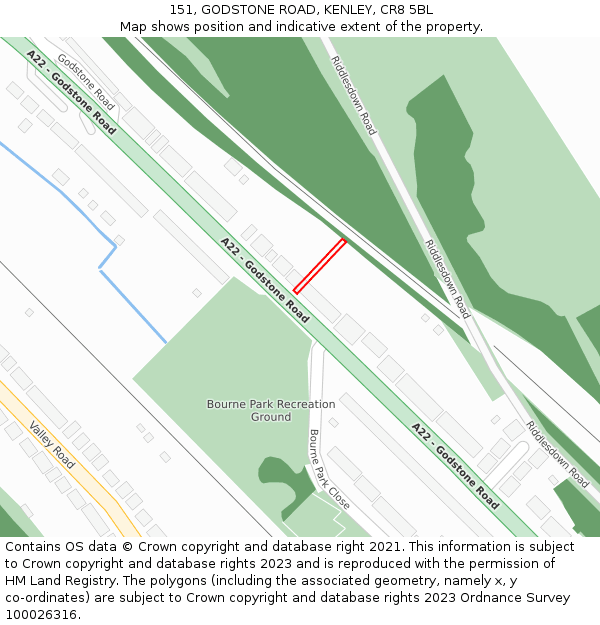 151, GODSTONE ROAD, KENLEY, CR8 5BL: Location map and indicative extent of plot
