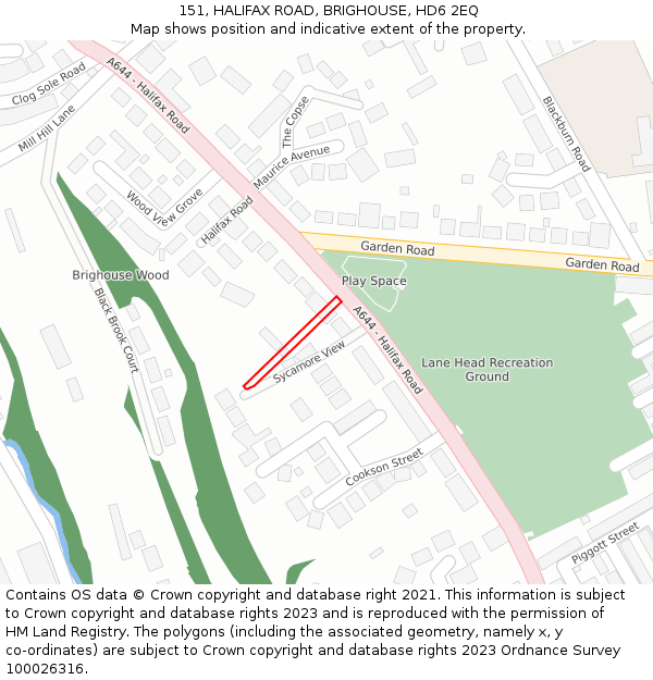 151, HALIFAX ROAD, BRIGHOUSE, HD6 2EQ: Location map and indicative extent of plot