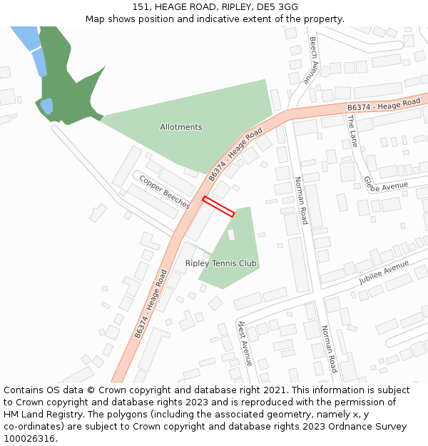 151, HEAGE ROAD, RIPLEY, DE5 3GG: Location map and indicative extent of plot