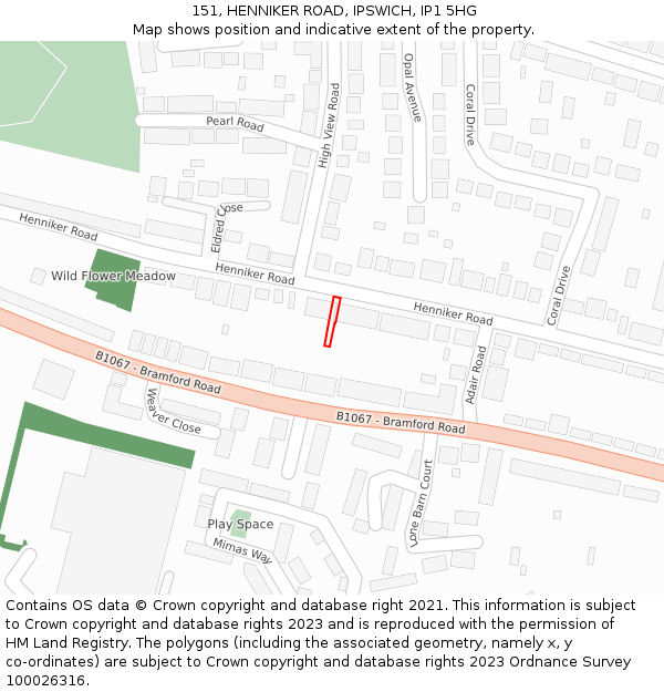 151, HENNIKER ROAD, IPSWICH, IP1 5HG: Location map and indicative extent of plot