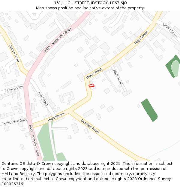 151, HIGH STREET, IBSTOCK, LE67 6JQ: Location map and indicative extent of plot