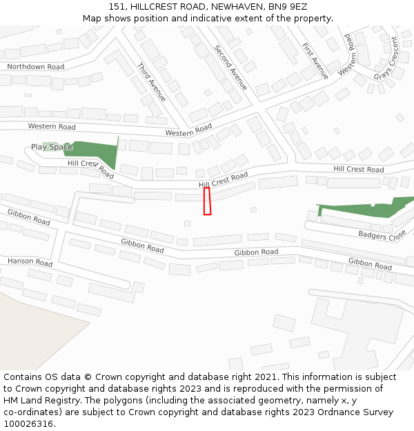 151, HILLCREST ROAD, NEWHAVEN, BN9 9EZ: Location map and indicative extent of plot