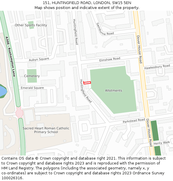 151, HUNTINGFIELD ROAD, LONDON, SW15 5EN: Location map and indicative extent of plot