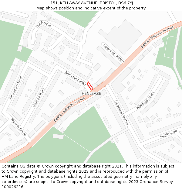 151, KELLAWAY AVENUE, BRISTOL, BS6 7YJ: Location map and indicative extent of plot