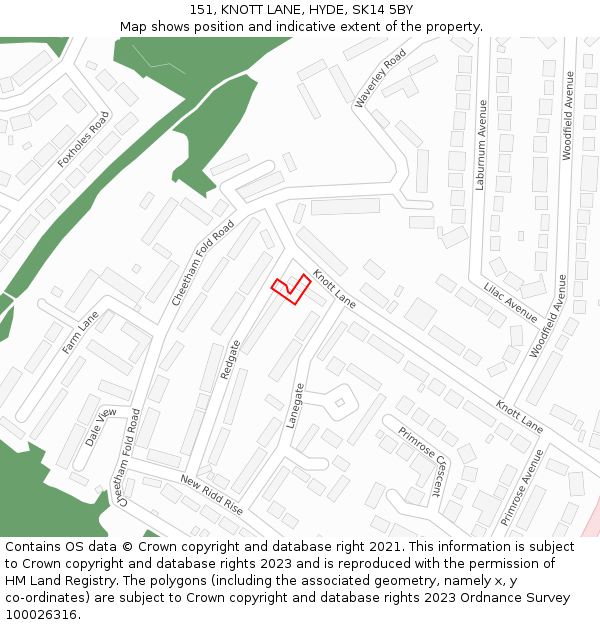 151, KNOTT LANE, HYDE, SK14 5BY: Location map and indicative extent of plot