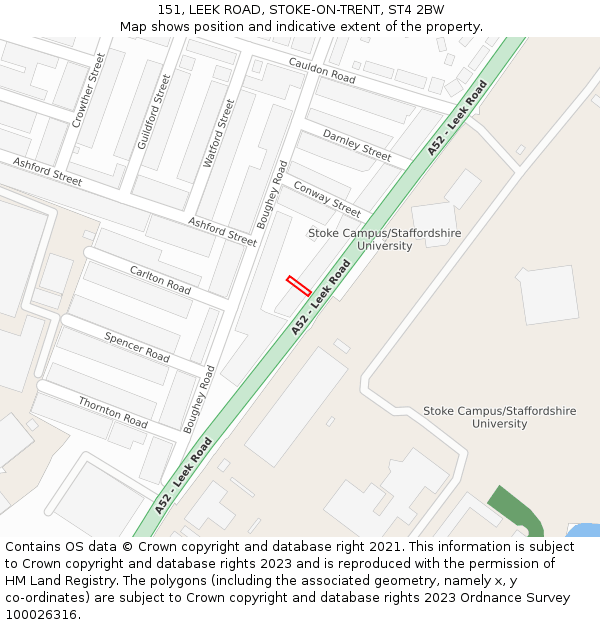 151, LEEK ROAD, STOKE-ON-TRENT, ST4 2BW: Location map and indicative extent of plot