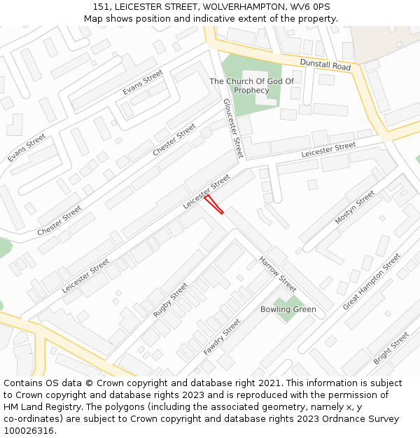 151, LEICESTER STREET, WOLVERHAMPTON, WV6 0PS: Location map and indicative extent of plot