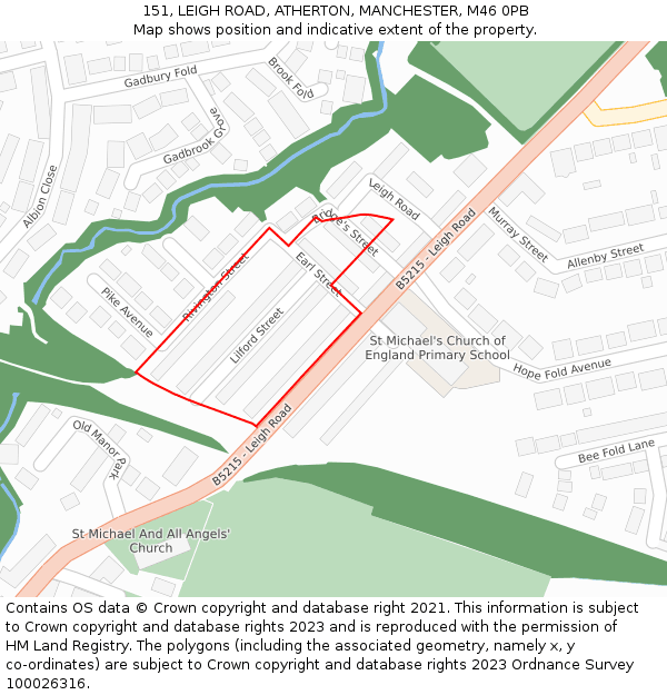 151, LEIGH ROAD, ATHERTON, MANCHESTER, M46 0PB: Location map and indicative extent of plot
