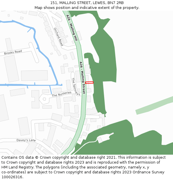 151, MALLING STREET, LEWES, BN7 2RB: Location map and indicative extent of plot