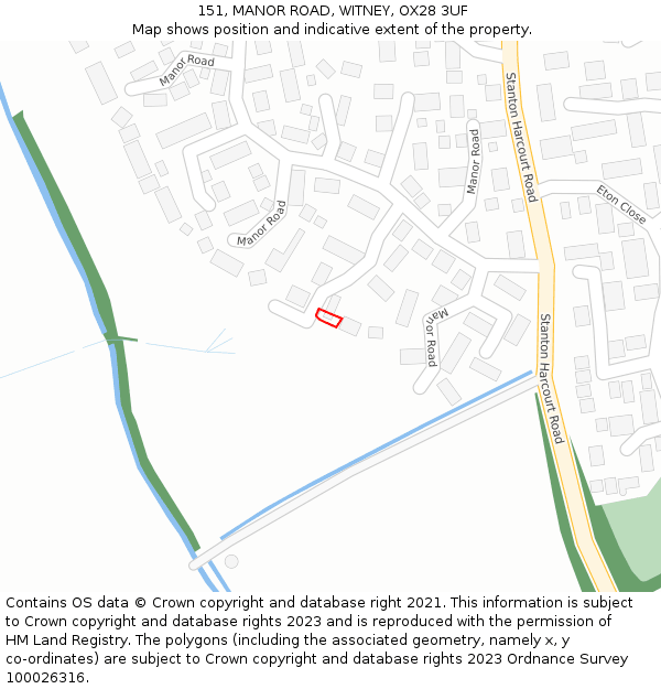 151, MANOR ROAD, WITNEY, OX28 3UF: Location map and indicative extent of plot