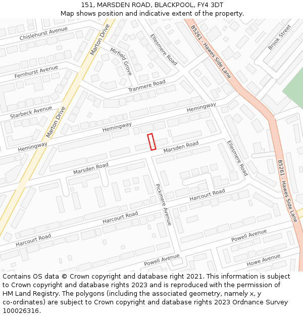 151, MARSDEN ROAD, BLACKPOOL, FY4 3DT: Location map and indicative extent of plot