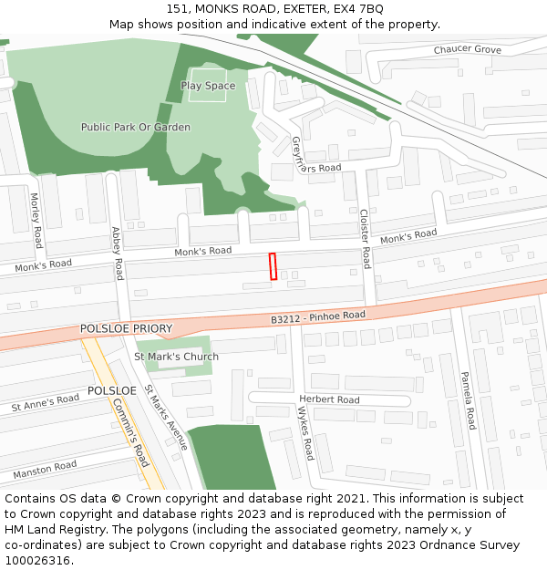 151, MONKS ROAD, EXETER, EX4 7BQ: Location map and indicative extent of plot