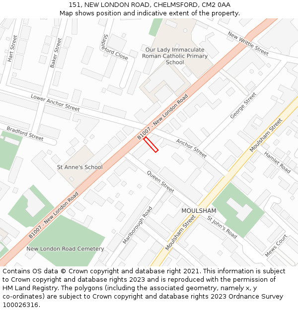 151, NEW LONDON ROAD, CHELMSFORD, CM2 0AA: Location map and indicative extent of plot