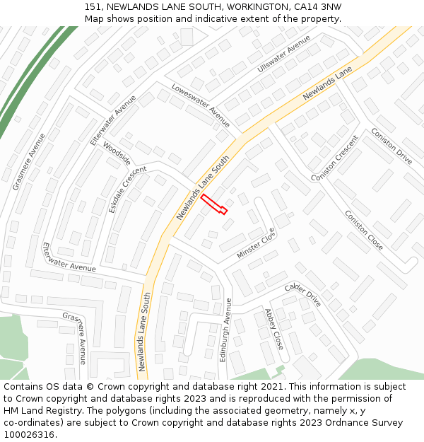 151, NEWLANDS LANE SOUTH, WORKINGTON, CA14 3NW: Location map and indicative extent of plot
