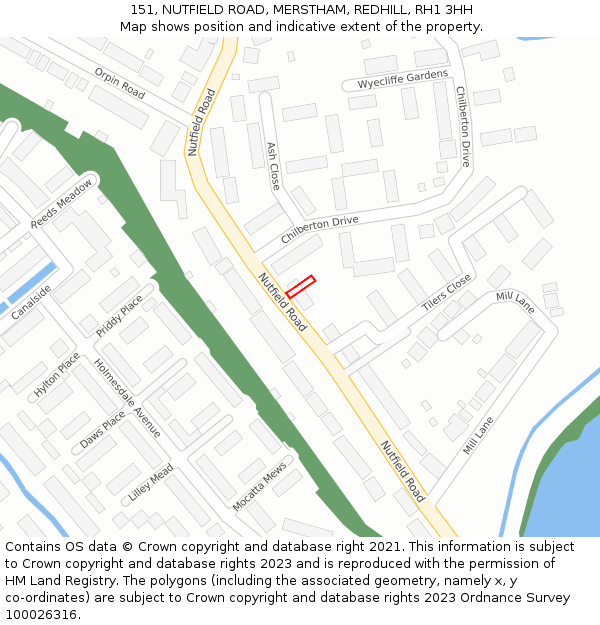 151, NUTFIELD ROAD, MERSTHAM, REDHILL, RH1 3HH: Location map and indicative extent of plot