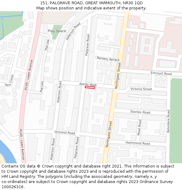 151, PALGRAVE ROAD, GREAT YARMOUTH, NR30 1QD: Location map and indicative extent of plot