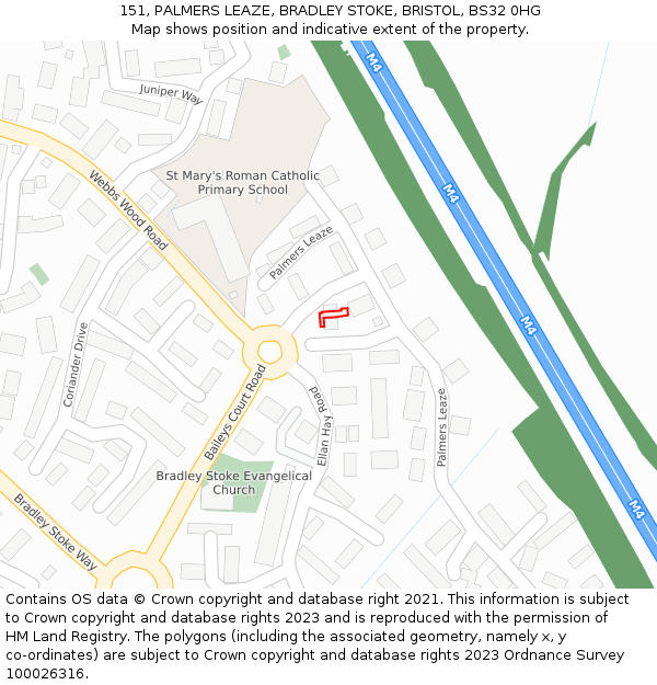 151, PALMERS LEAZE, BRADLEY STOKE, BRISTOL, BS32 0HG: Location map and indicative extent of plot