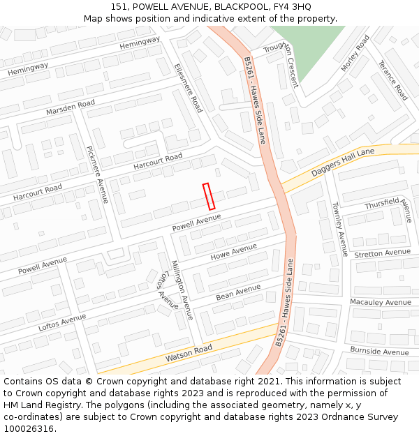 151, POWELL AVENUE, BLACKPOOL, FY4 3HQ: Location map and indicative extent of plot