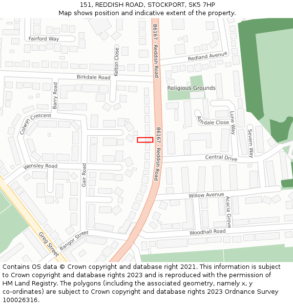 151, REDDISH ROAD, STOCKPORT, SK5 7HP: Location map and indicative extent of plot
