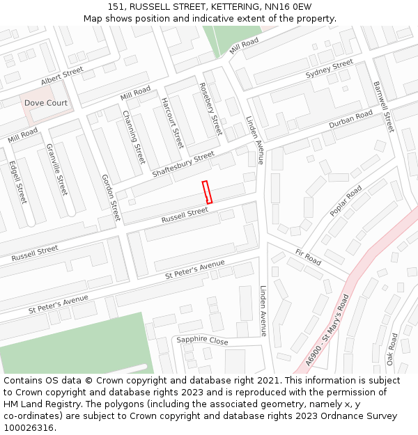 151, RUSSELL STREET, KETTERING, NN16 0EW: Location map and indicative extent of plot