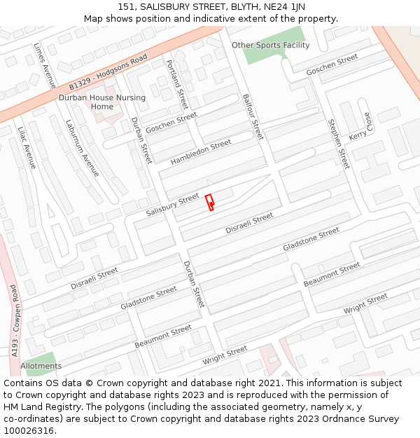 151, SALISBURY STREET, BLYTH, NE24 1JN: Location map and indicative extent of plot