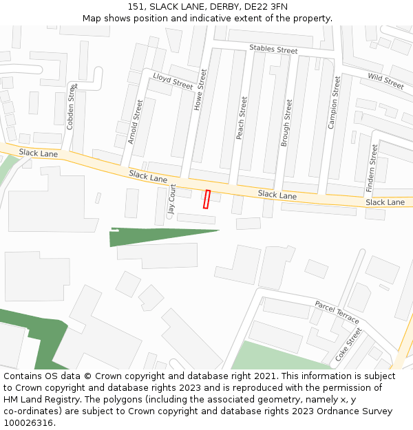 151, SLACK LANE, DERBY, DE22 3FN: Location map and indicative extent of plot