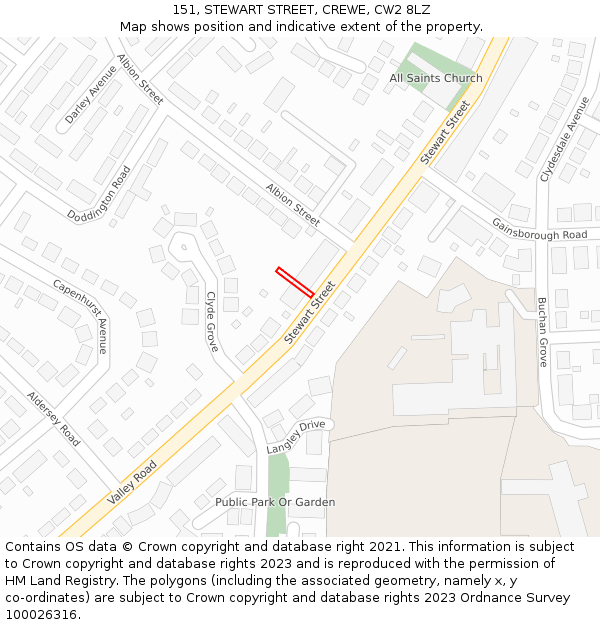 151, STEWART STREET, CREWE, CW2 8LZ: Location map and indicative extent of plot