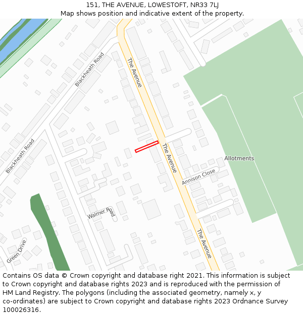 151, THE AVENUE, LOWESTOFT, NR33 7LJ: Location map and indicative extent of plot