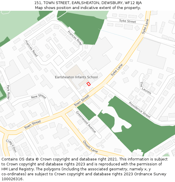 151, TOWN STREET, EARLSHEATON, DEWSBURY, WF12 8JA: Location map and indicative extent of plot