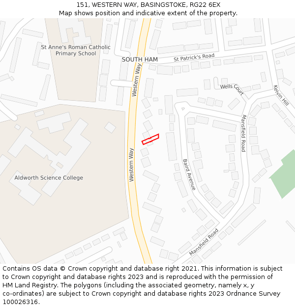 151, WESTERN WAY, BASINGSTOKE, RG22 6EX: Location map and indicative extent of plot