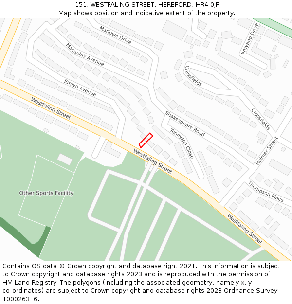 151, WESTFALING STREET, HEREFORD, HR4 0JF: Location map and indicative extent of plot